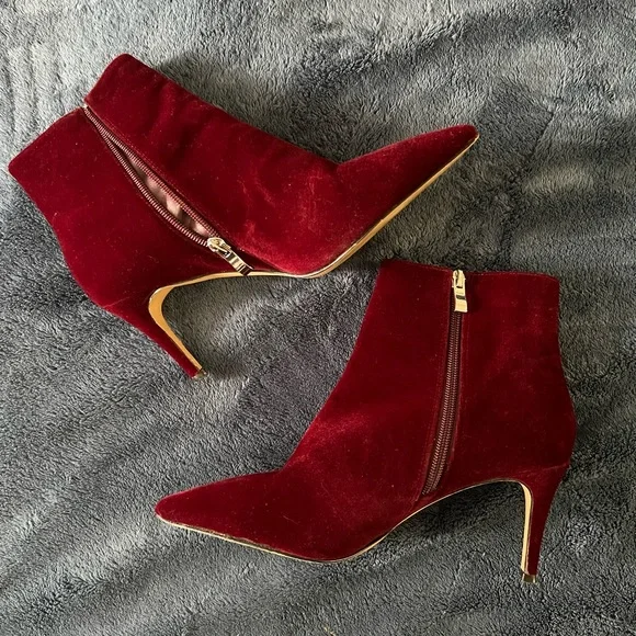 Halogen | Deep Red Velvet Booties - Picture 5 of 6